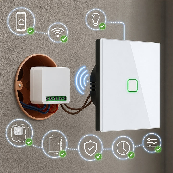 GreenBlue WLAN-Einbaurelais, Android/iOS/Alexa/Google Home, 100–240 V AC, 50/60 Hz, max. 16 A, für LED 150 W, GB739, 2 Stück