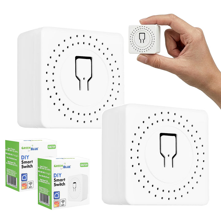 GreenBlue WLAN-Einbaurelais, Android/iOS/Alexa/Google Home, 100–240 V AC, 50/60 Hz, max. 16 A, für LED 150 W, GB739, 2 Stück