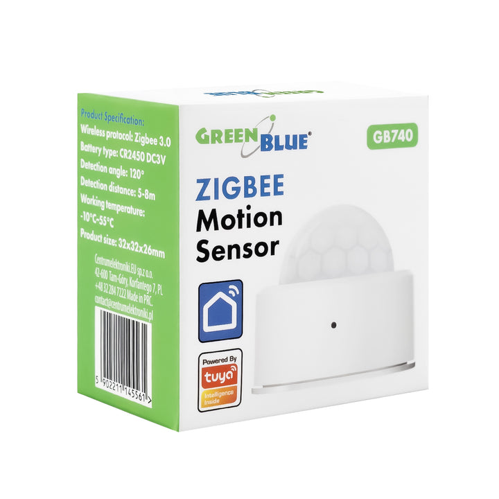 Drahtloser Zigbee-Bewegungssensor von Tuya GreenBlue, Android/iOS, CR2450 DC 3,0 V, Erfassungswinkel 120° / bis zu 8 m, GB740, 2 Stück
