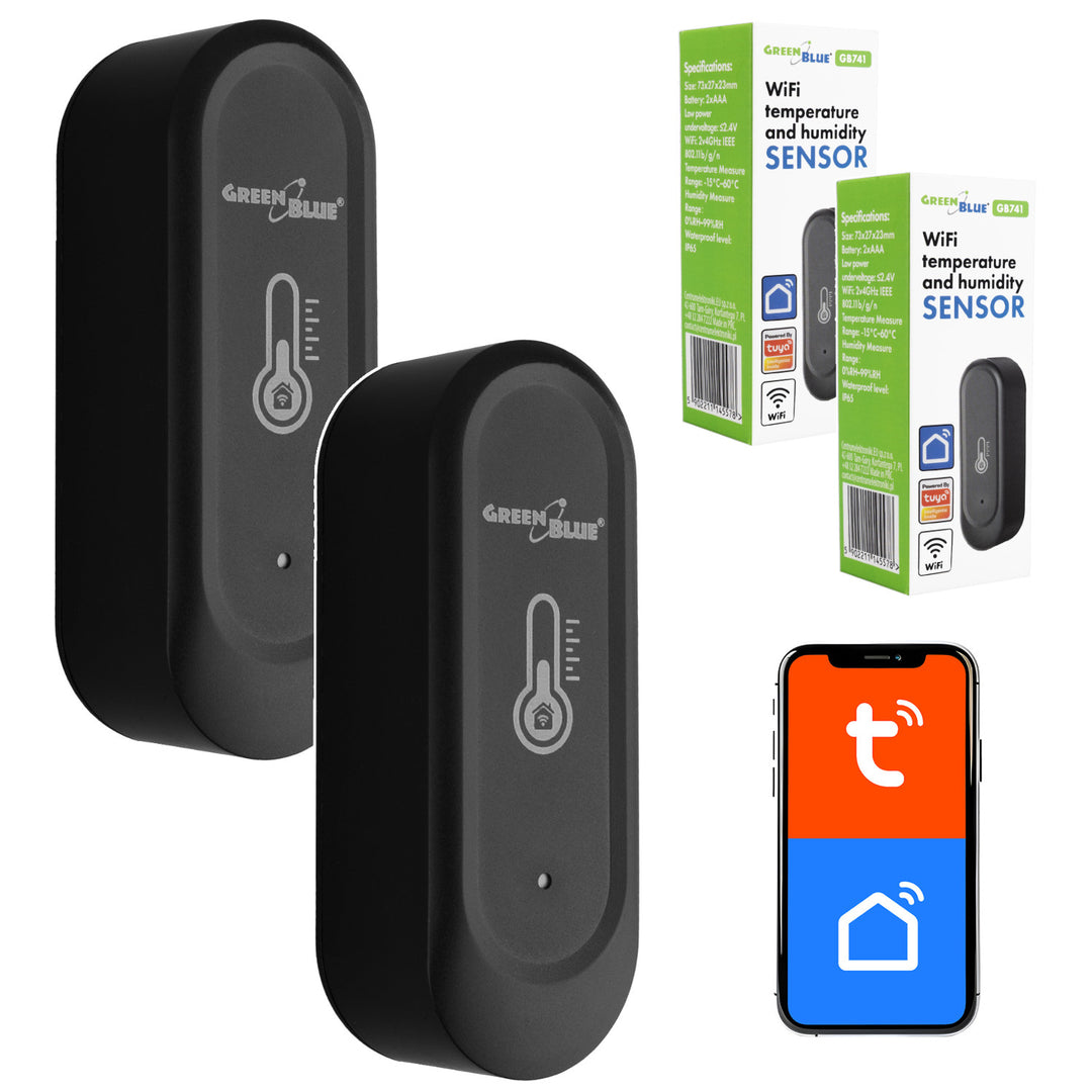 Sensor externo de temperatura y humedad WiFi GreenBlue, Android/iOS, 3,0 V CC, LR03x2, IP65, GB741, 2 unidades