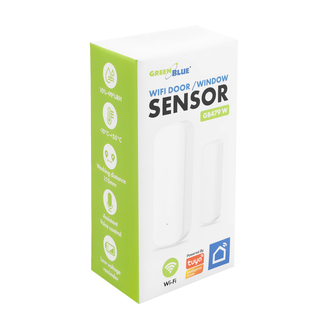 Contacteur sans fil / capteur d'ouverture Wi-Fi GreenBlue, Android/iOS, pour portes / fenêtres, 3,0 V CC, LR03x2, GB479 W, 2 kits