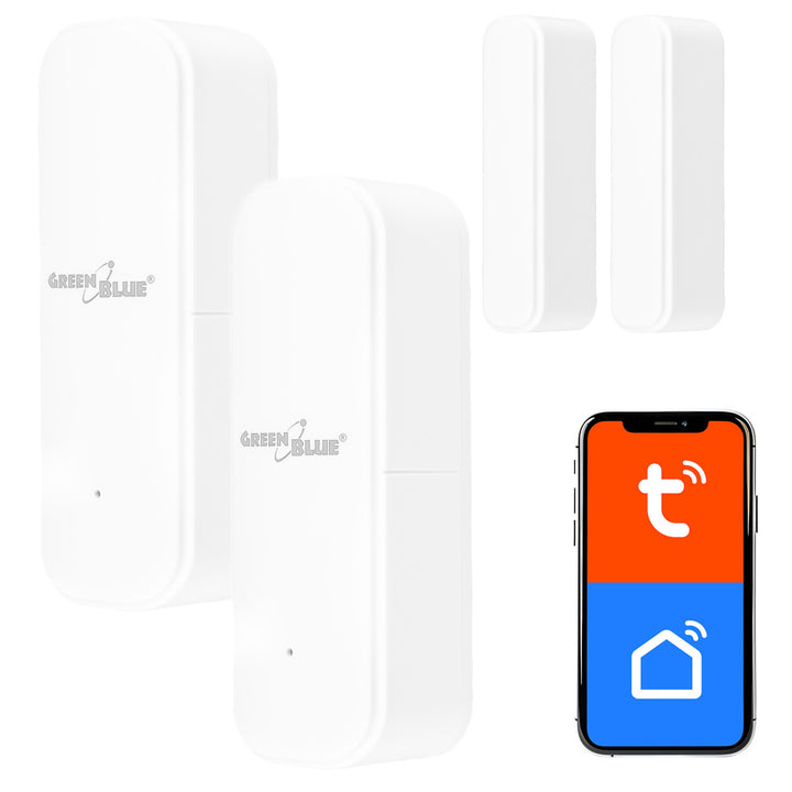 Contacteur sans fil / capteur d'ouverture Wi-Fi GreenBlue, Android/iOS, pour portes / fenêtres, 3,0 V CC, LR03x2, GB479 W, 2 kits
