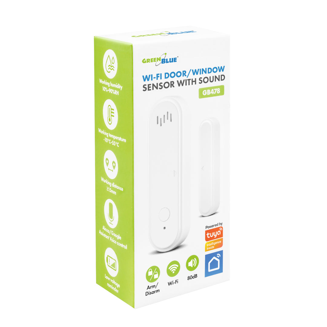 Drahtloser Reed-Schalter / WLAN-Öffnungssensor von GreenBlue, Android/iOS, für Türen / Fenster, 3,0 V DC, LR03x2, mit Alarm, GB478, 2 Sets