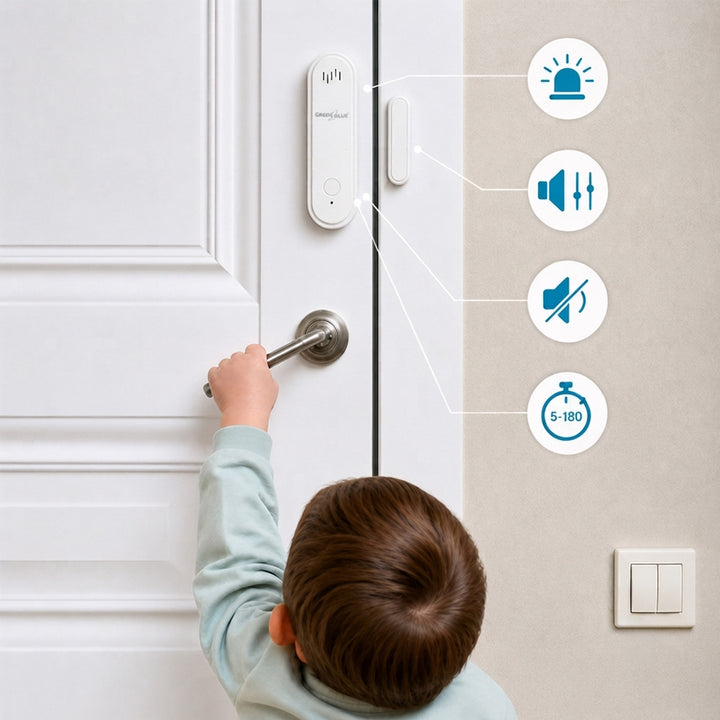 Drahtloser Reed-Schalter / WLAN-Öffnungssensor von GreenBlue, Android/iOS, für Türen / Fenster, 3,0 V DC, LR03x2, mit Alarm, GB478, 2 Sets