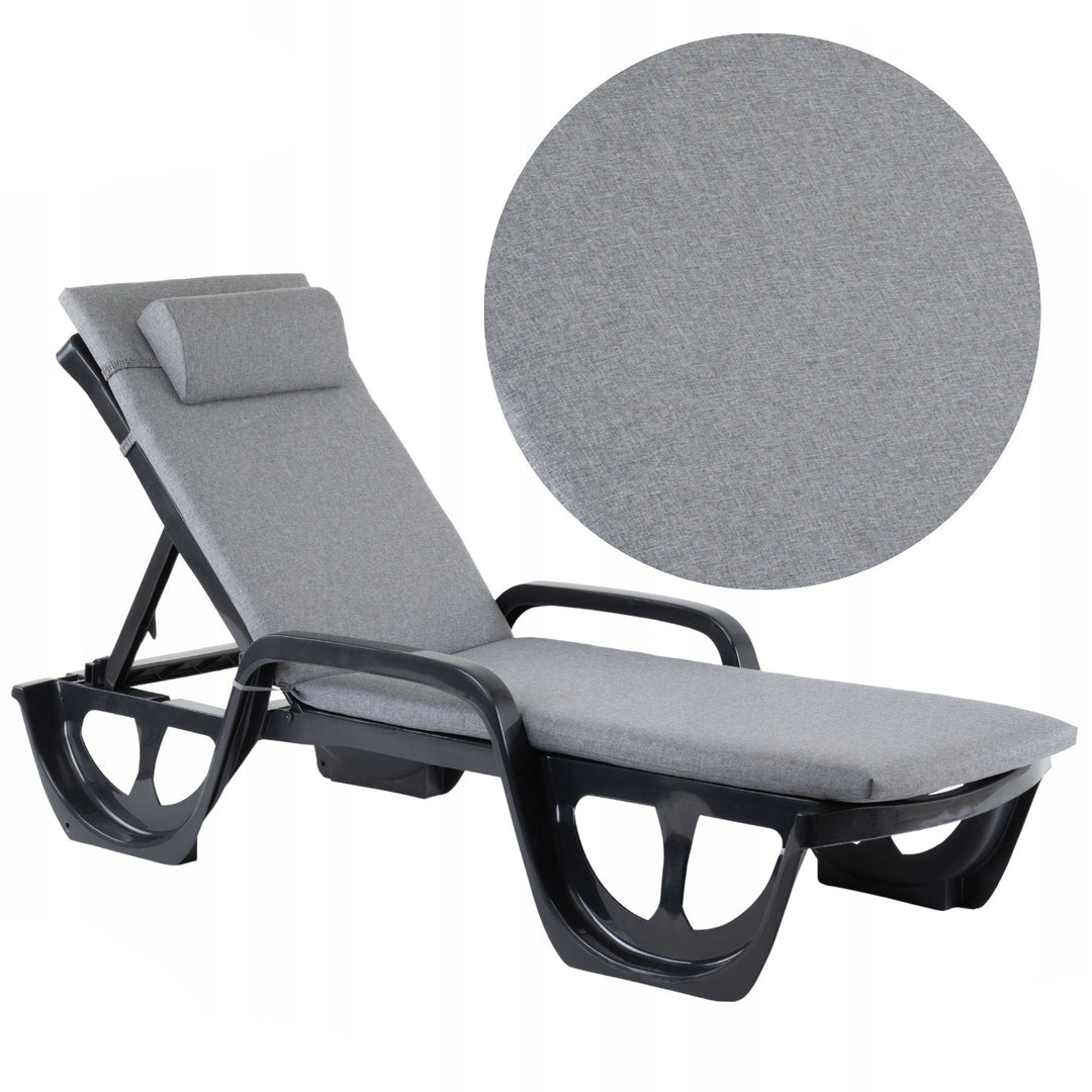 Cojín para tumbona Madera, color gris, tejido S-550 melange, tamaño 190 x 55 cm, sujeción con cinta elástica, impermeable, melange S-23, 3 unidades