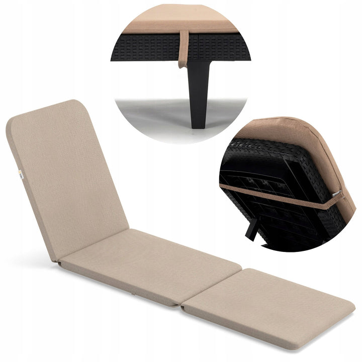Jaipur Sun Lounger Adjustable Garden Lounge Chair, Brown + Jaipur Lounge Chair Cushion, Beige, S-550 Melange Fabric, Size 190x60 cm