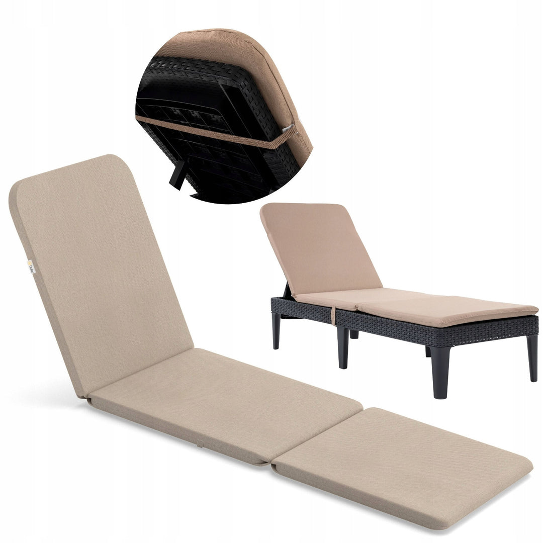 Jaipur Sun Lounger Adjustable Garden Lounge Chair, Cappuccino + Jaipur Lounge Chair Cushion, Beige, S-550 Melange Fabric, Size 190x60 cm