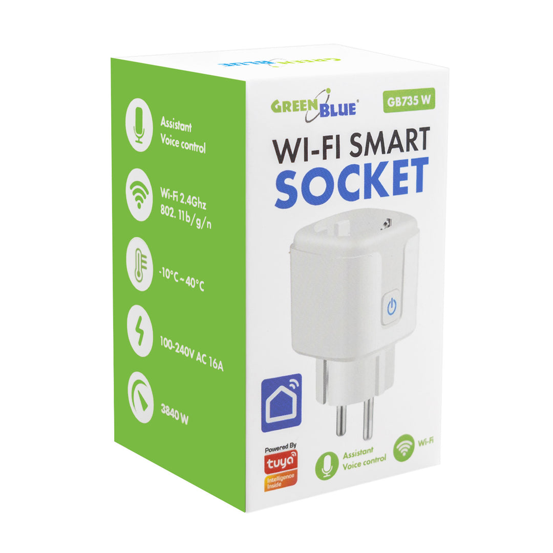 GreenBlue Remote-Controlled WiFi Outlet, Android/iOS/Alexa/Google Home, Timer, Watt Meter, Max 16A/3840W, GB735 W, 3-Pack