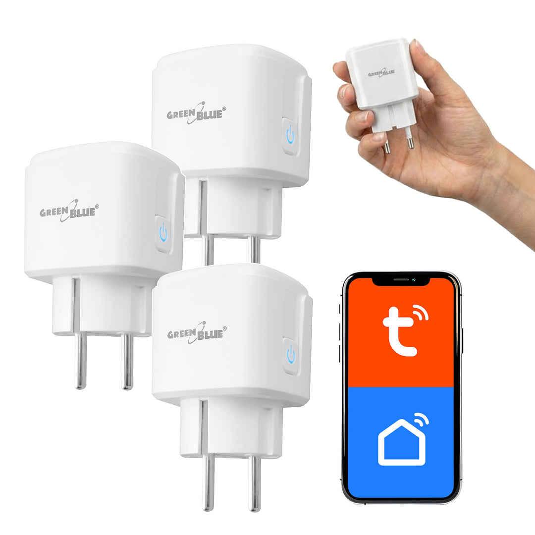 GreenBlue Remote-Controlled WiFi Outlet, Android/iOS/Alexa/Google Home, Timer, Watt Meter, Max 16A/3840W, GB735 W, 3-Pack