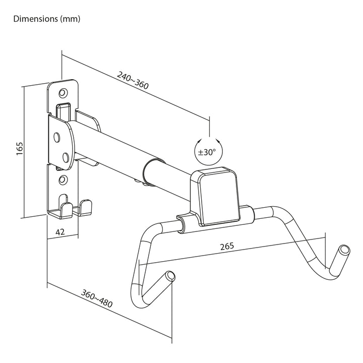 Maclean Horizontal Wall-Mounted Bike Rack, steel, max. load 30 kg, adjustable angle, MC-172, 4 pieces