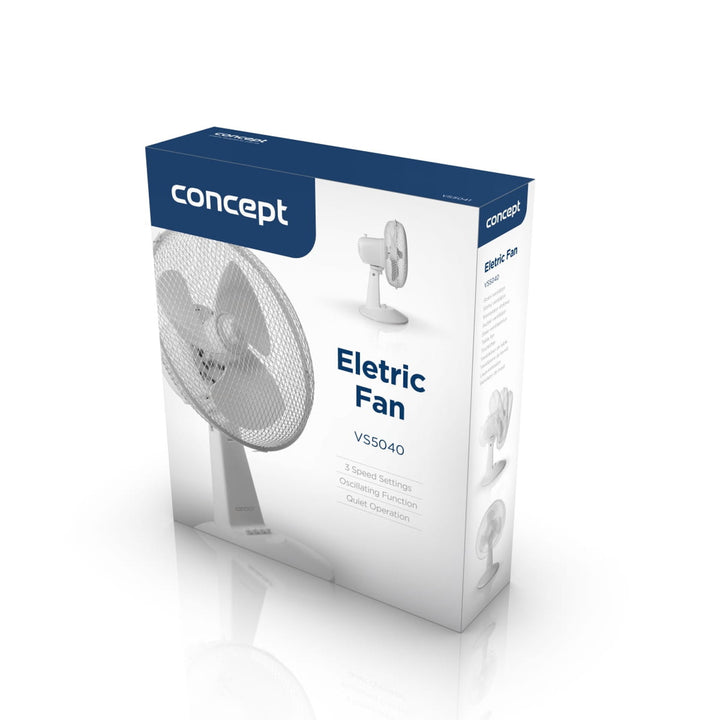 Concept Desk Fan, white, 3 speed settings, oscillation, quiet operation, adjustable tilt, VS5040