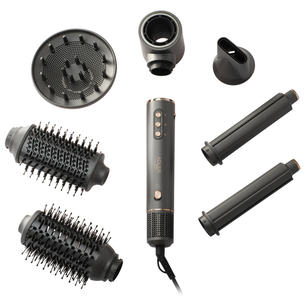 7-in-1 Hair Dryer and Curler - 7 attachments, ionization, cool air, 3 heat settings, 3 speed settings, travel case, AD 2030, Adler