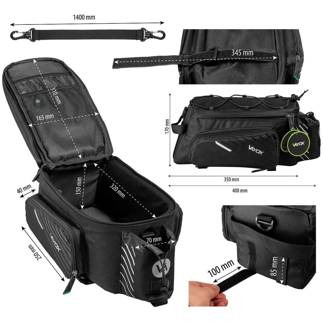 Sac, sacoche de vélo pour porte-bagages, arrière, capacité 12 l, imperméable, Vayox