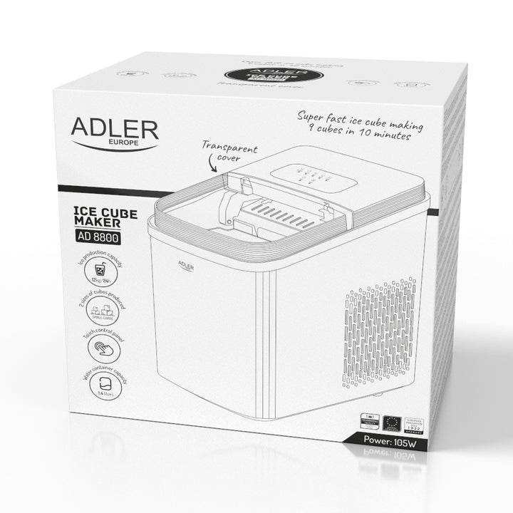 Ice maker, 12 kg/24h, 2 ice cube sizes, cleaning mode, quiet operation, touch panel, AD 8800, Adler