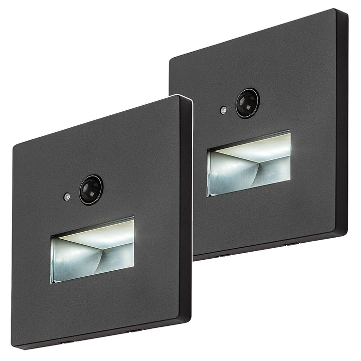 Lampe Lunca LED 1 W IP20 noire 3 000, 4 500, 6 500 K, détecteur de mouvement, détecteur de luminosité, 77197, 2 pièces