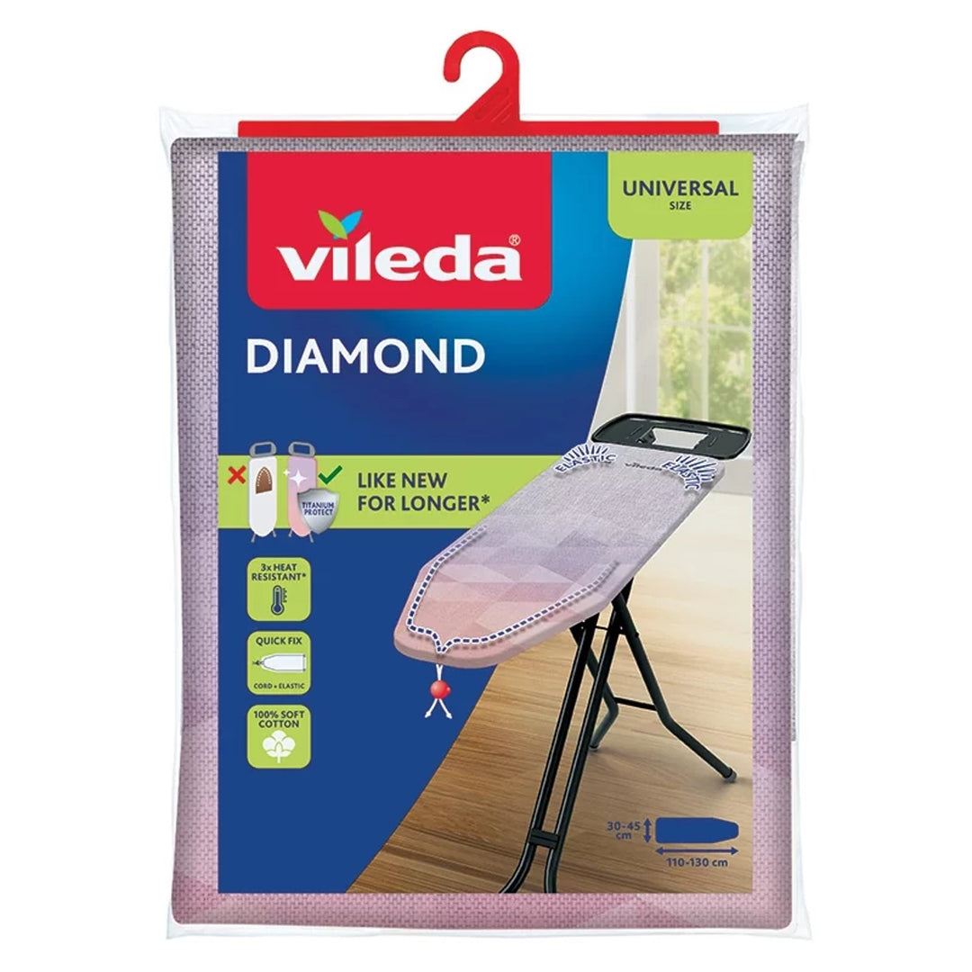 Bügelbrettbezug Vileda Diamond, Länge 110–130 cm, hitzebeständig, Quick-Fix-System, 142468