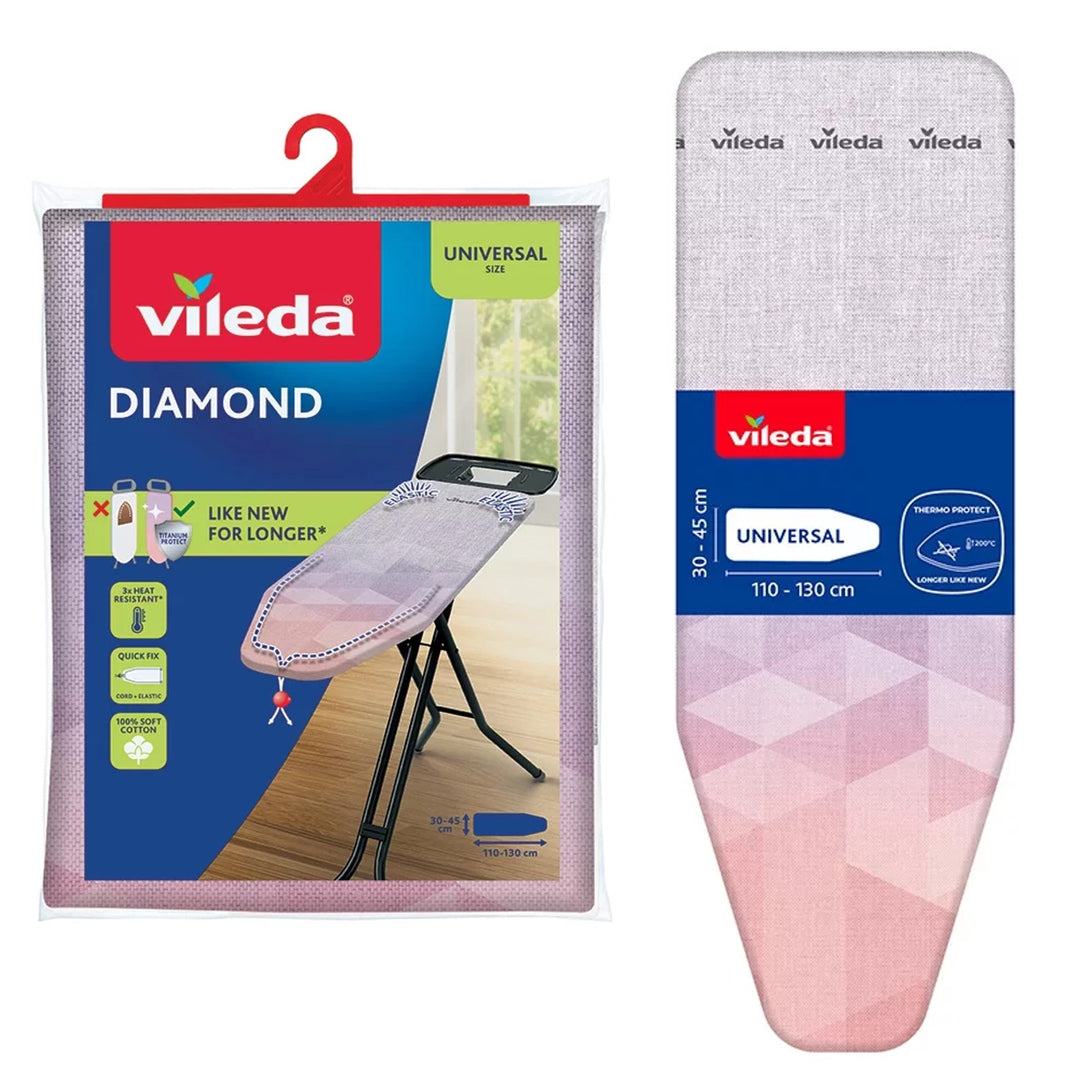 Bügelbrettbezug Vileda Diamond, Länge 110–130 cm, hitzebeständig, Quick-Fix-System, 142468