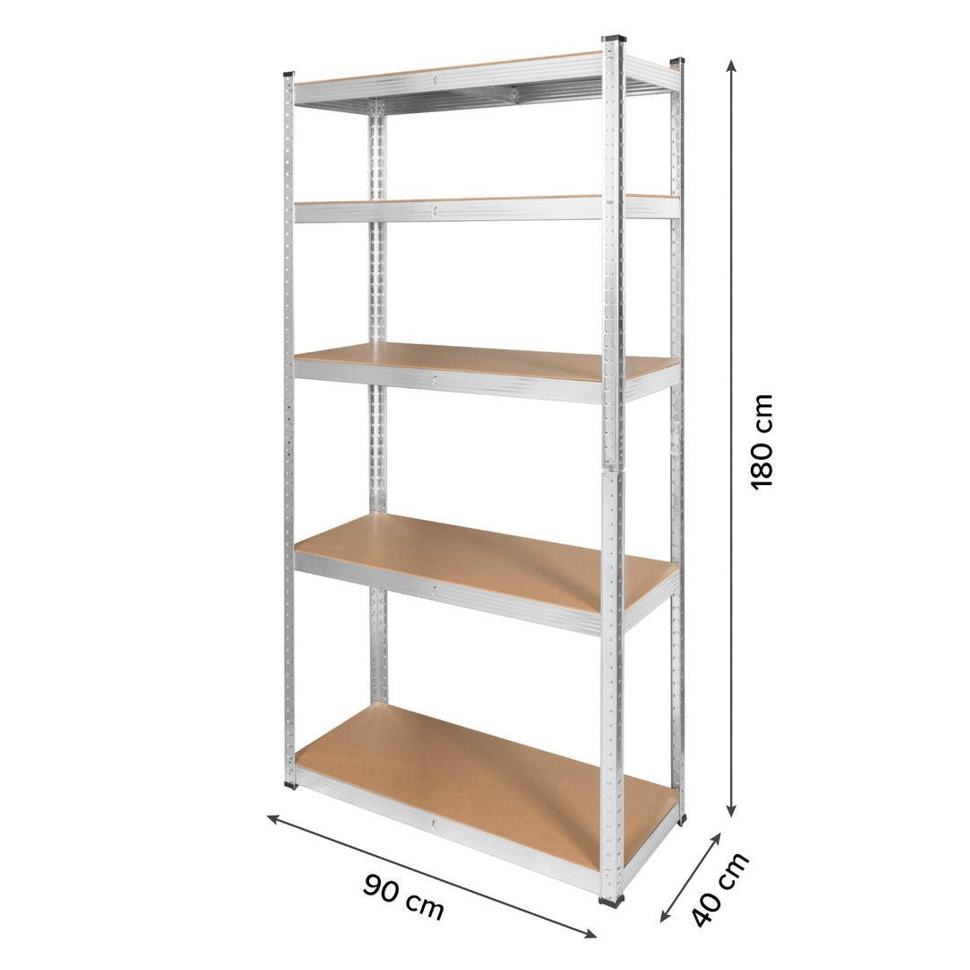 Metall-Lagerregal, 5 Fachböden, maximale Tragkraft bis zu 750 kg, 180 x 90 x 40, silberfarben, Rebel