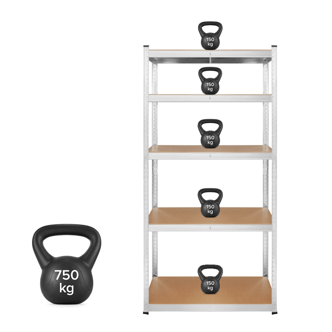 Metall-Lagerregal, 5 Fachböden, maximale Tragkraft bis zu 750 kg, 180 x 90 x 40, silberfarben, Rebel