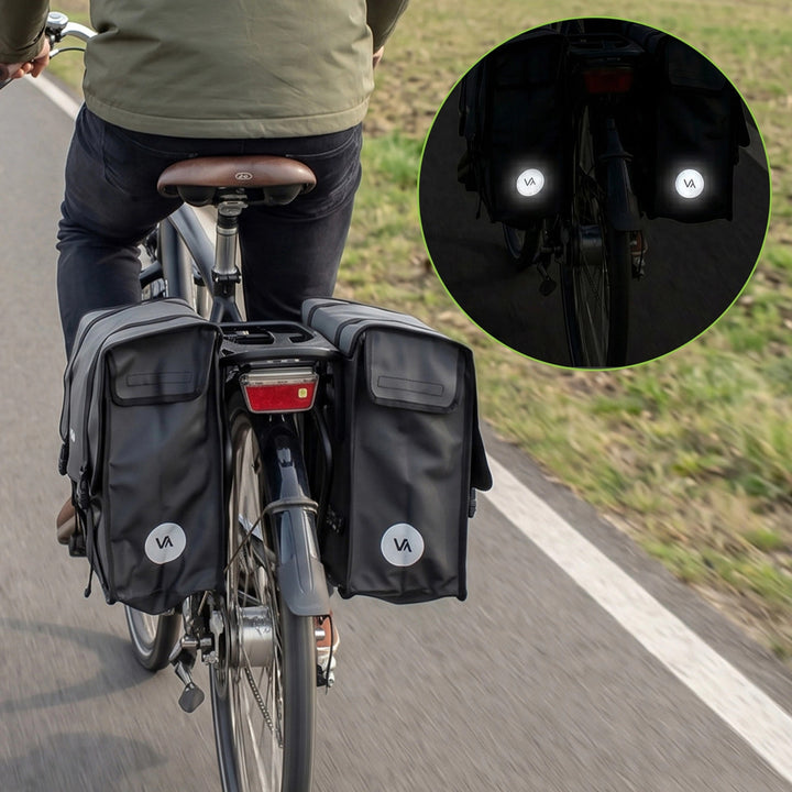 Doppelte PVC-Fahrradtasche für den Gepäckträger mit Halterung, schwarz, 40 l, VA0446, Vayox