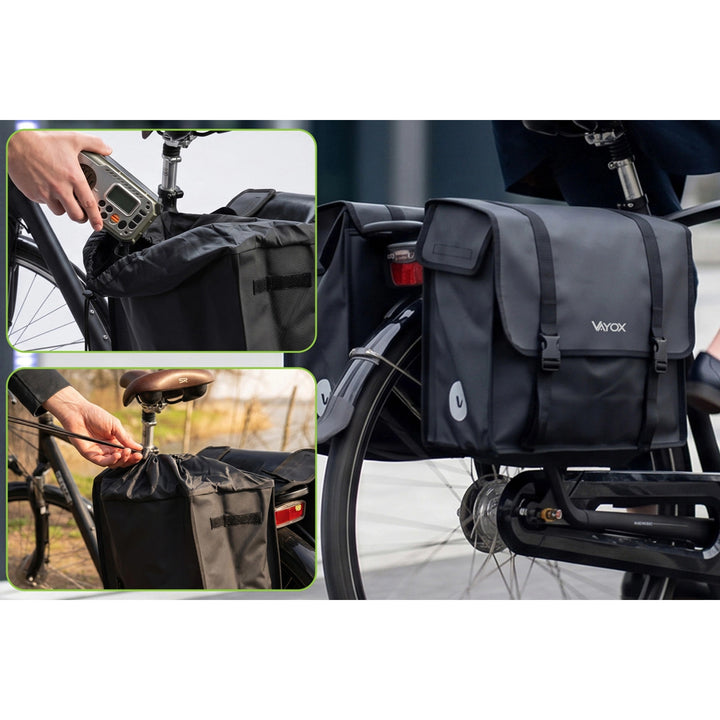 Doppelte PVC-Fahrradtasche für den Gepäckträger mit Halterung, schwarz, 40 l, VA0446, Vayox