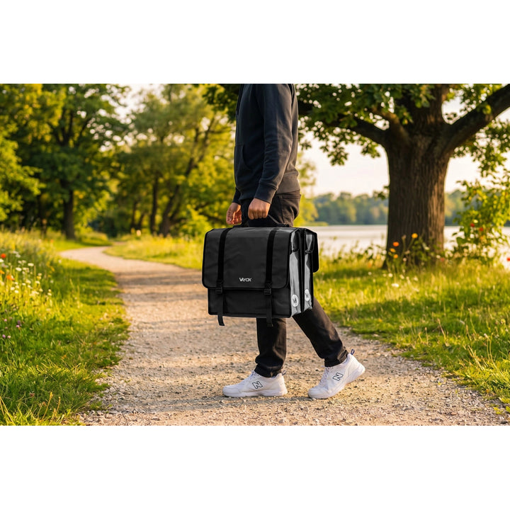 Doppelte PVC-Fahrradtasche für den Gepäckträger mit Halterung, schwarz, 40 l, VA0446, Vayox