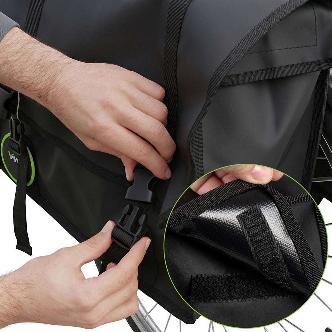 Doppelte PVC-Fahrradtasche für den Gepäckträger mit Halterung, schwarz, 40 l, VA0446, Vayox