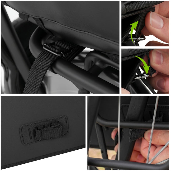 Doppelte PVC-Fahrradtasche für den Gepäckträger mit Halterung, schwarz, 40 l, VA0446, Vayox