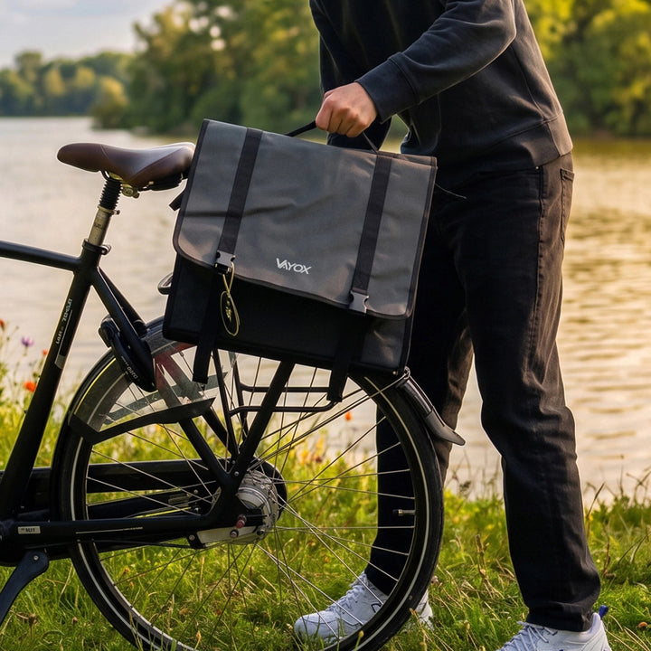 Doppelte PVC-Fahrradtasche für den Gepäckträger mit Halterung, schwarz, 40 l, VA0446, Vayox