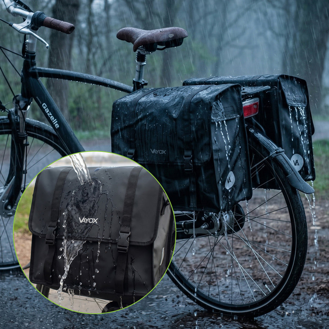 Doppelte PVC-Fahrradtasche für den Gepäckträger mit Halterung, schwarz, 40 l, VA0446, Vayox