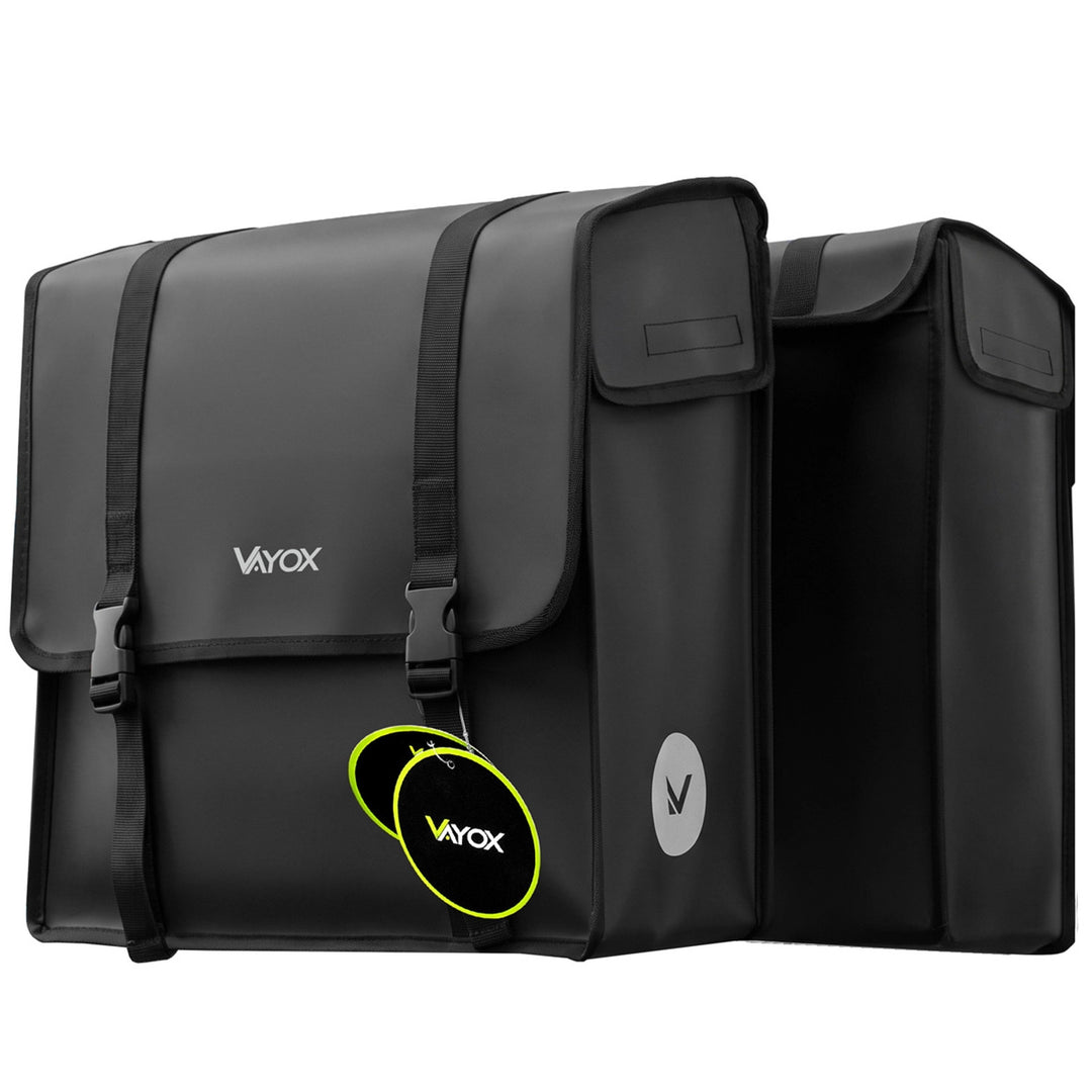Doppelte PVC-Fahrradtasche für den Gepäckträger mit Halterung, schwarz, 40 l, VA0446, Vayox