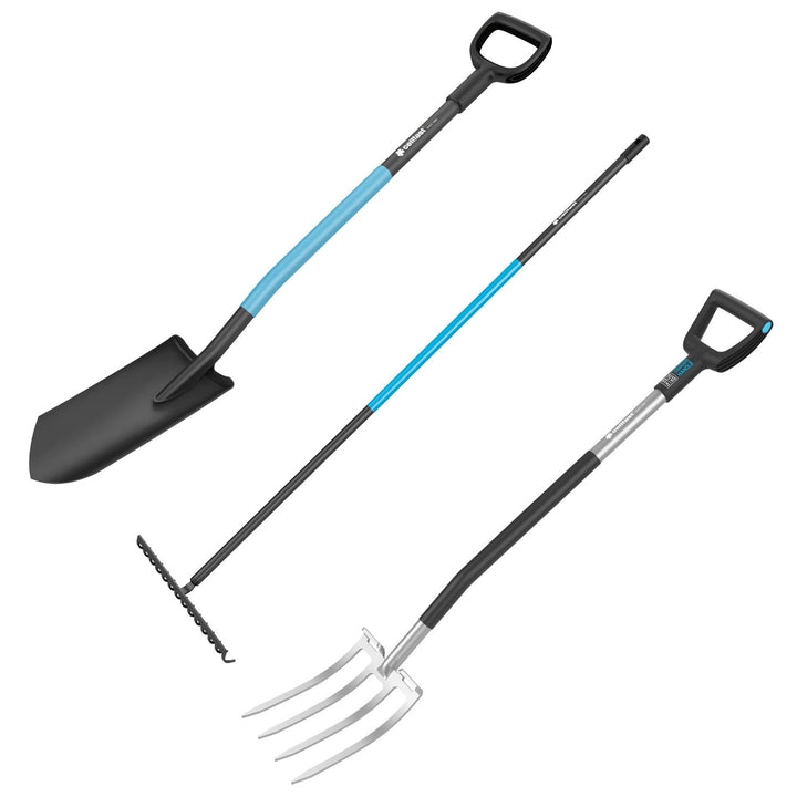 CELLPRO Nursery/Drainage Spade + ENERGO Fork + CELLPRO Universal Metal Rake, Cellfast