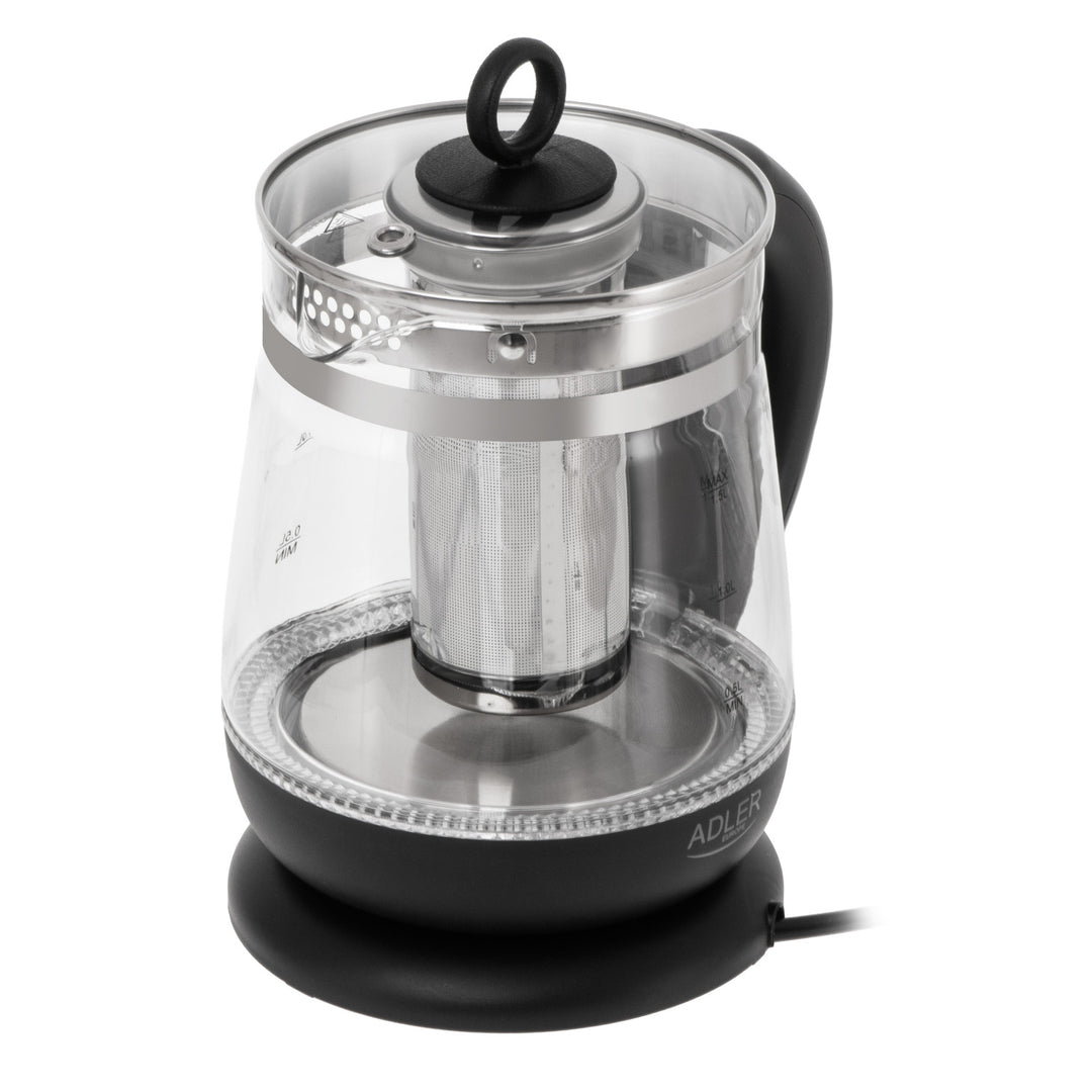 1.5 L Glass Kettle with Tea Infuser and Temperature Control, 2200W, LED, 60–100°C, Adler AD 1299, Black