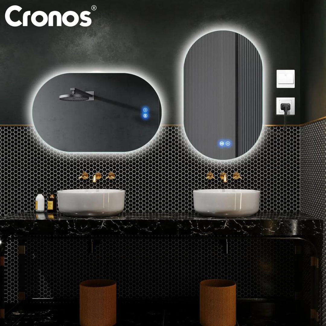 Cronos Heated Mirror, oval, 50x80 cm, LED in three colors, IP44 protection, anti-fog system
