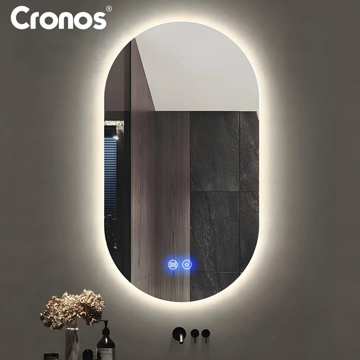 Cronos Heated Mirror, oval, 50x80 cm, LED in three colors, IP44 protection, anti-fog system