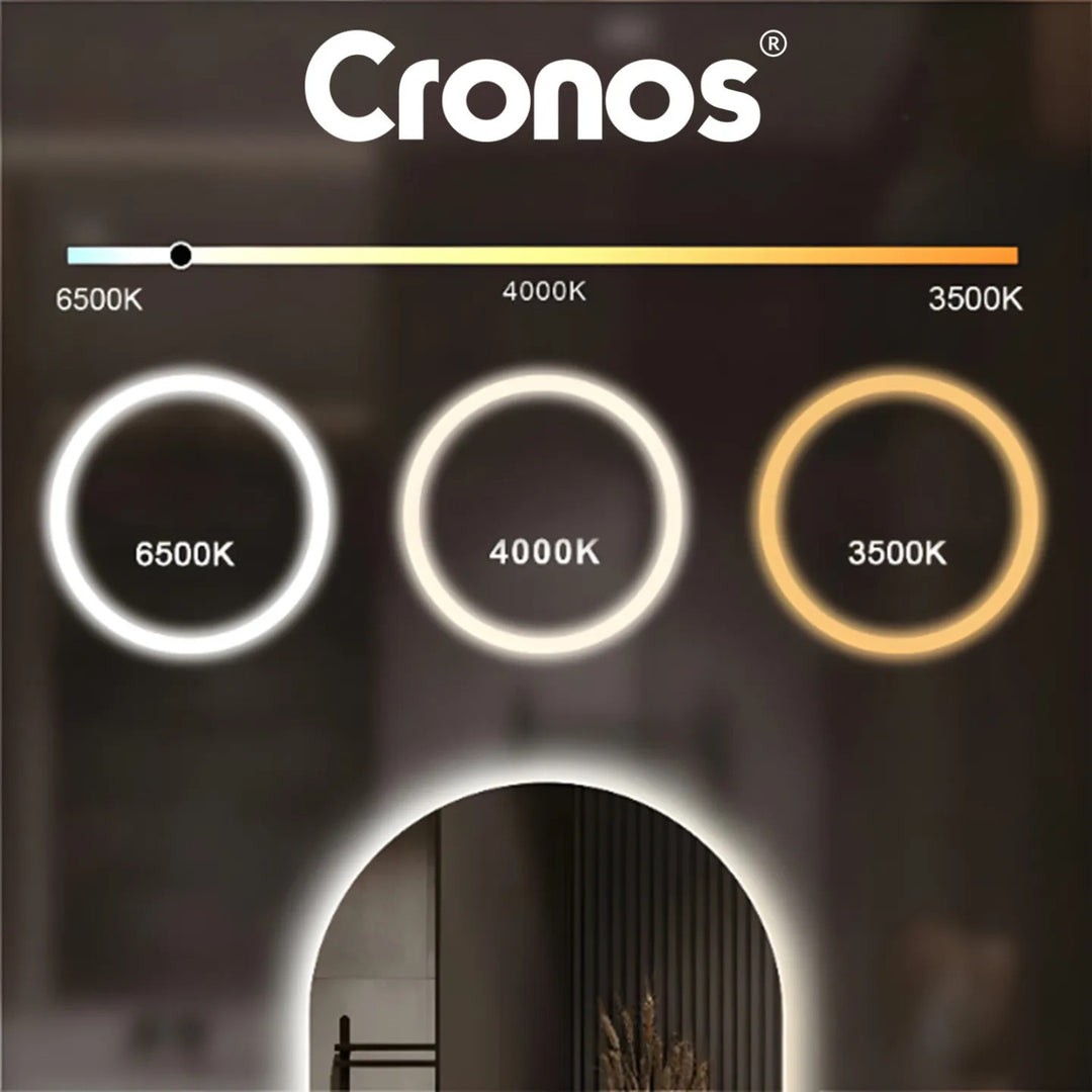 Cronos Heated Mirror, oval, 50x80 cm, LED in three colors, IP44 protection, anti-fog system