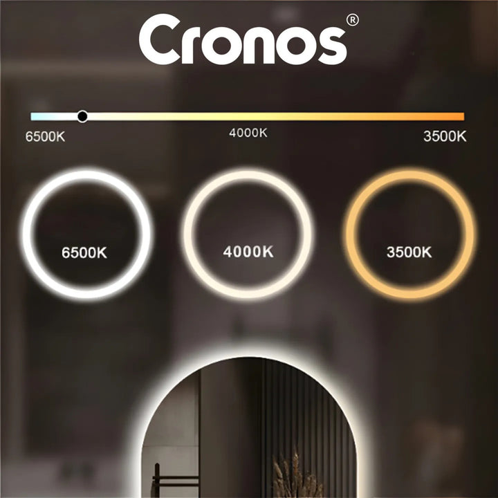 Cronos Heated Mirror, oval, 50x80 cm, LED in three colors, IP44 protection, anti-fog system