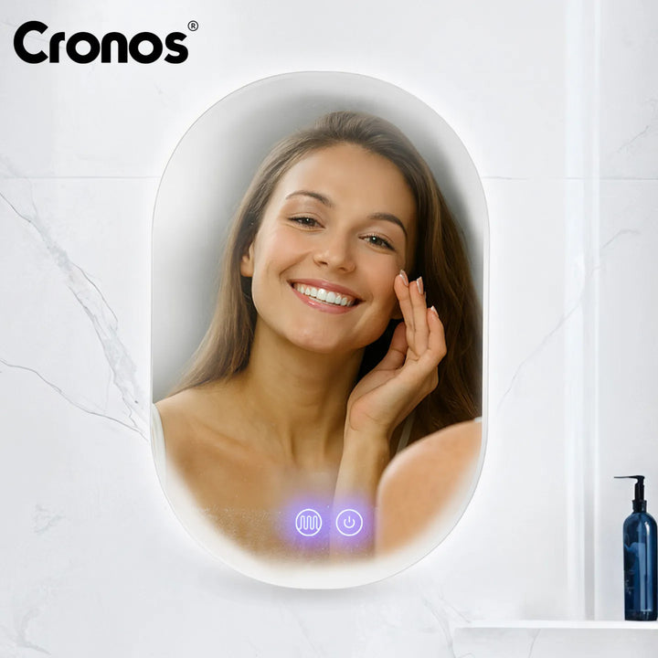 Cronos Heated Mirror, oval, 50x80 cm, LED in three colors, IP44 protection, anti-fog system
