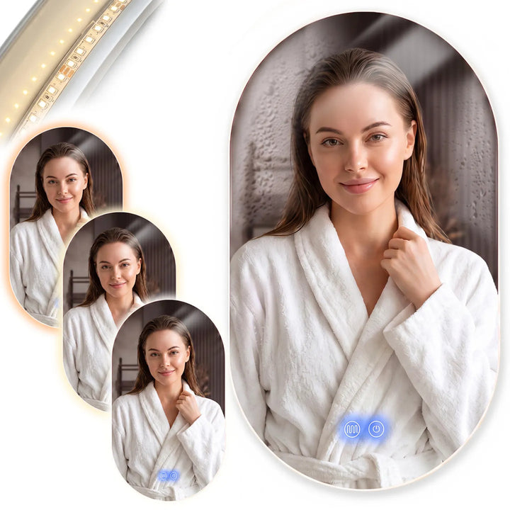 Cronos Heated Mirror, oval, 50x80 cm, LED in three colors, IP44 protection, anti-fog system