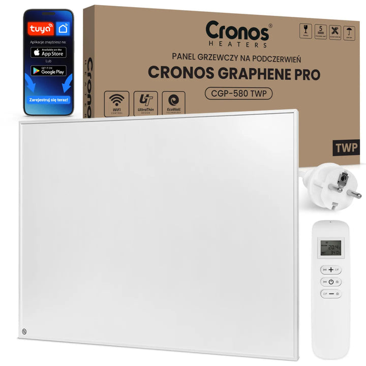 Cronos Graphene Infrared Heater, 580W, white, heats rooms up to 16 m², remote control, PRO CGP-580TWP