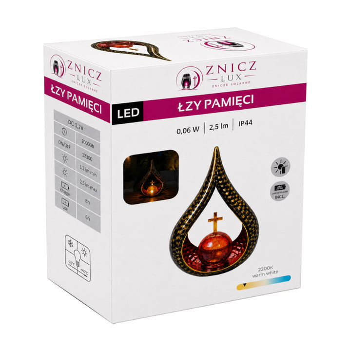 Vela solar, «Lágrimas de recuerdo», LED de 0,06 W, autonomía de 20 000 h, luminosidad máxima de 2,5 lm, 77200, Znicz-lux