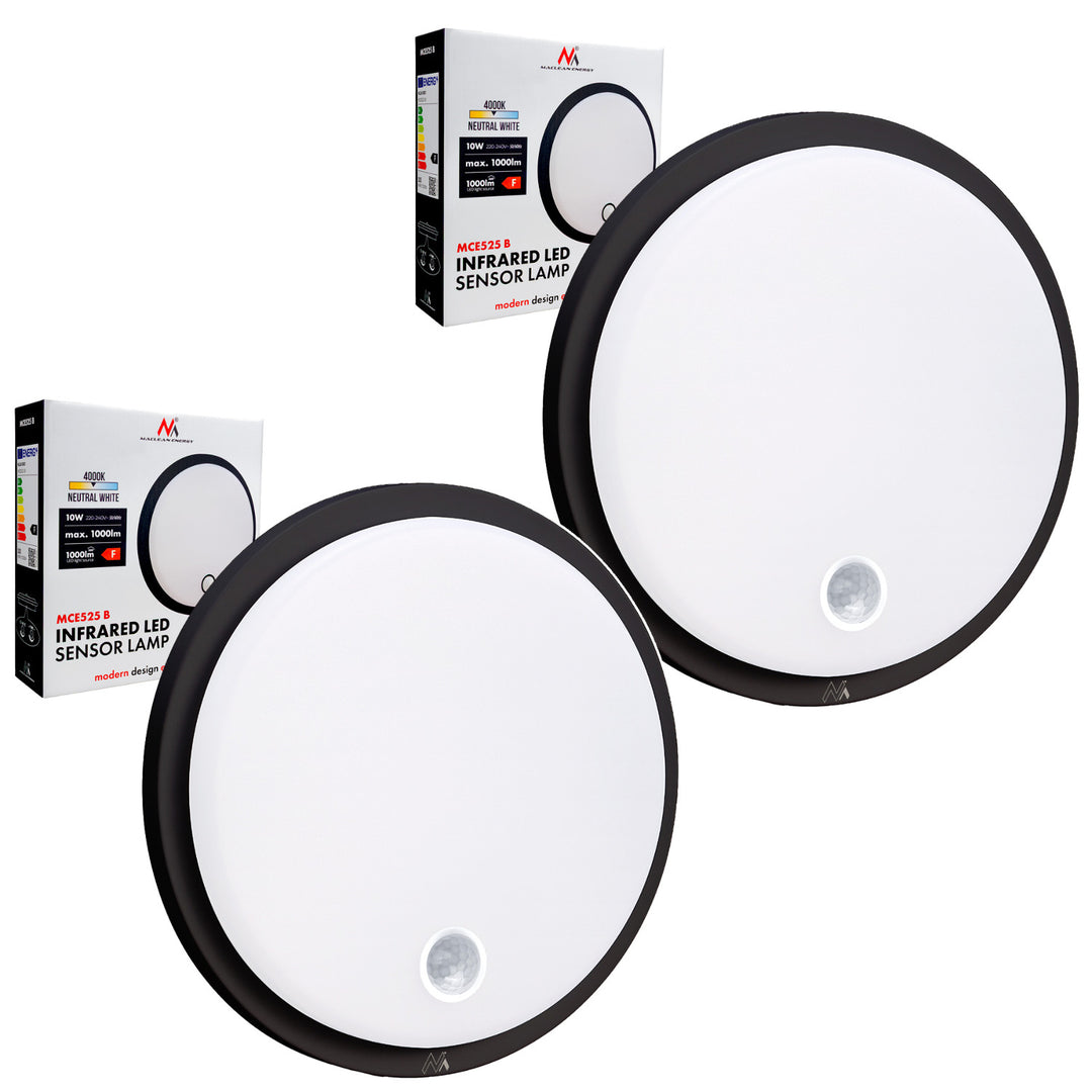 Lámpara LED con sensor de movimiento Maclean, sensor PIR, color negro, 10 W, IP65, 1000 lm, luz neutra, MCE525 B, 2 unidades