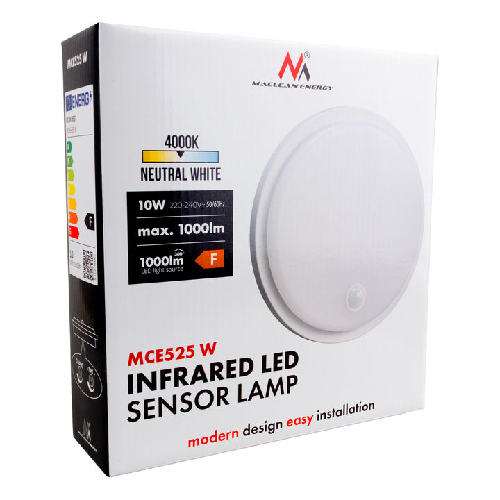 Lampe LED avec détecteur de mouvement Maclean, capteur PIR, couleur blanche, 10 W, IP65, 1 000 lm, lumière neutre, MCE525 W, lot de 2