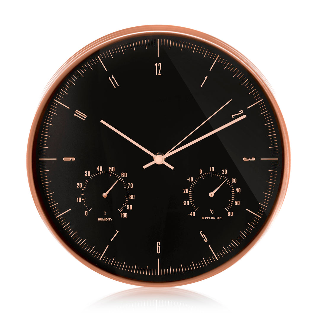 Horloge murale dorée 12 pouces (30 cm) avec thermomètre et hygromètre CE70 G + pile alcaline R-06 LR6 AA 1,5 V Varta Industrial