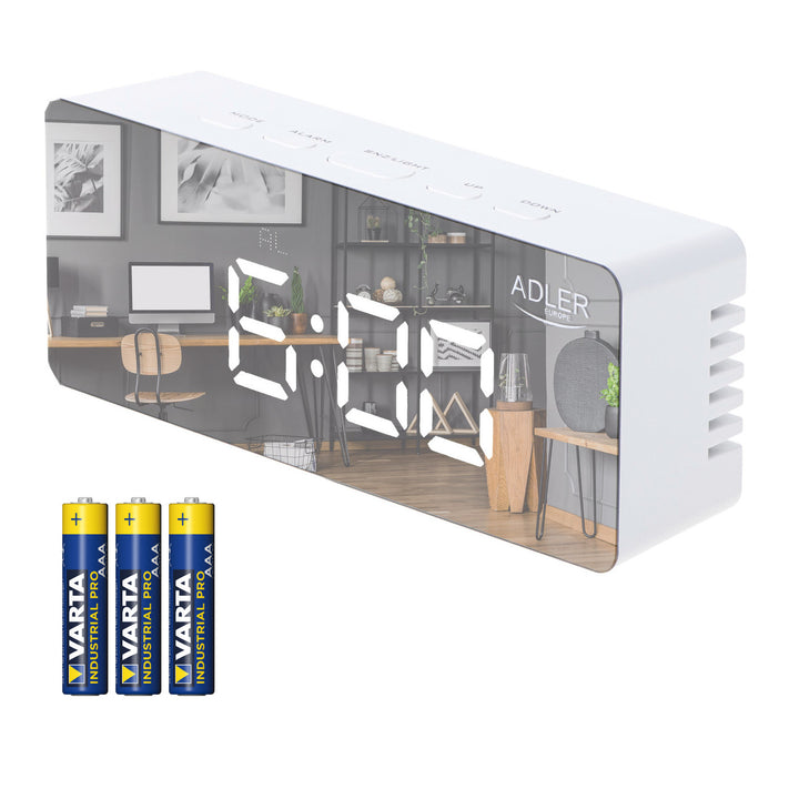 Despertador con pantalla LED y termómetro Adler AD 1189 W + 3 pilas alcalinas AAA Varta Industrial