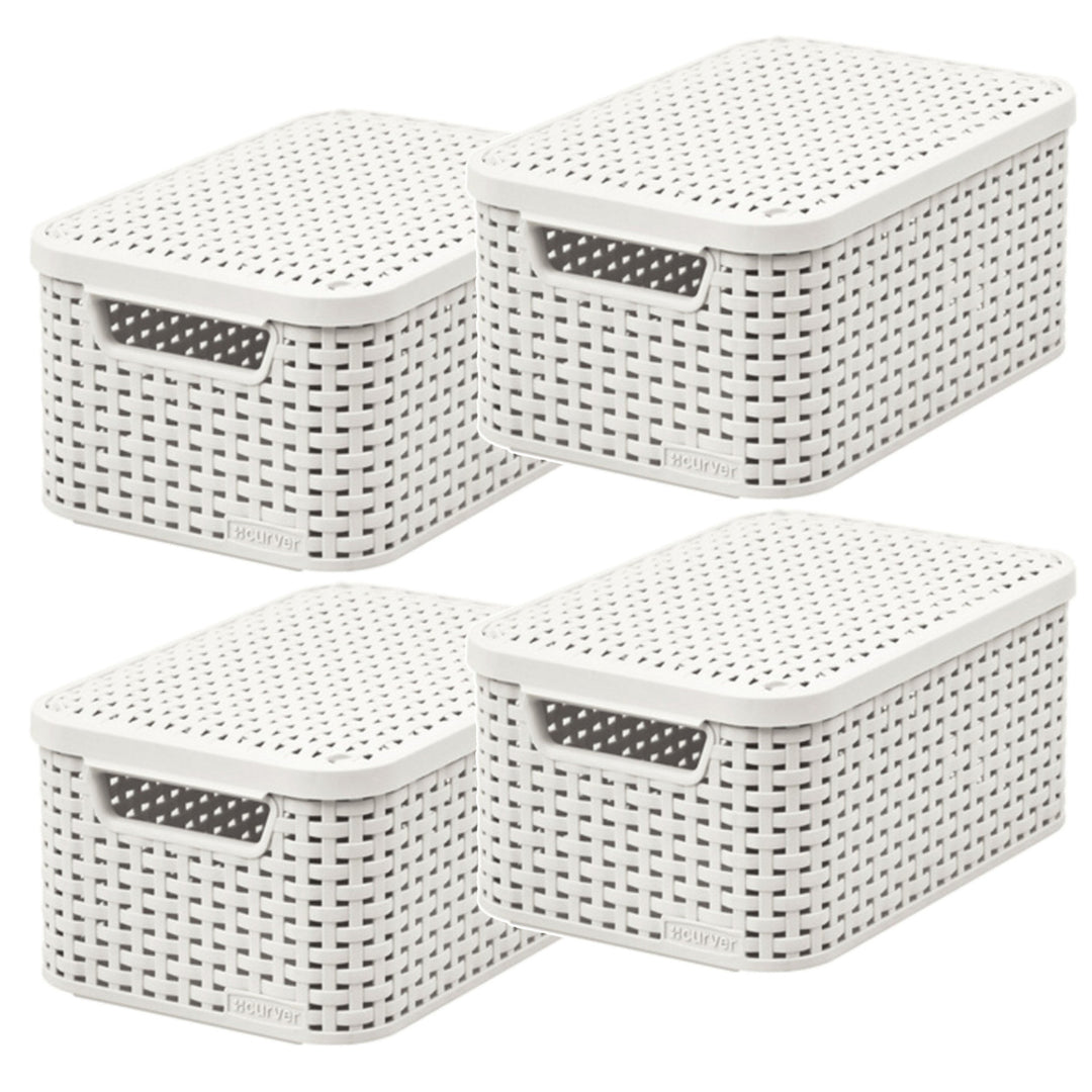 Curver Basket, Universal, with Lid, Cream, Rattan Style M, 4 pieces
