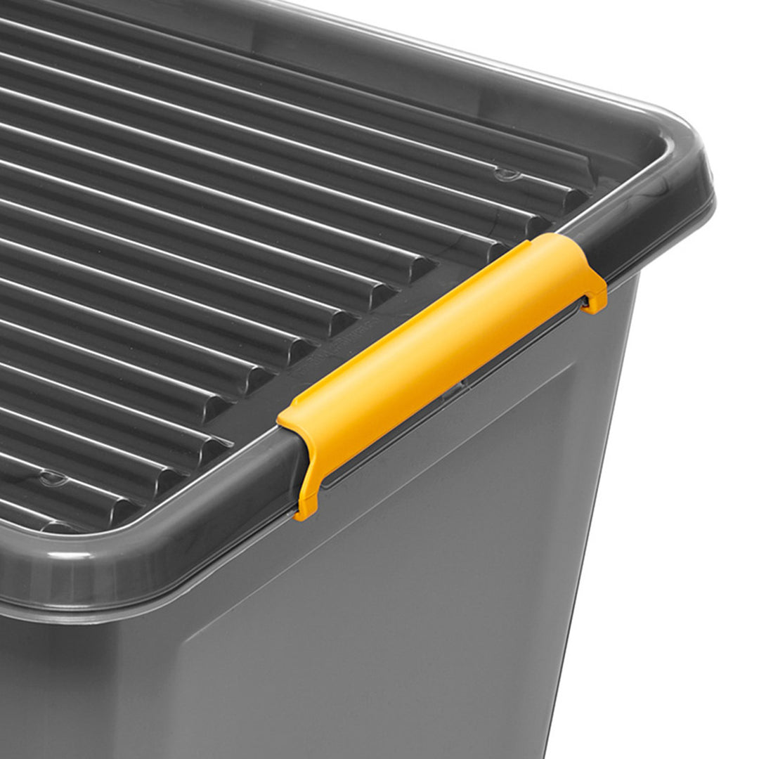 Moxom SolidStore-Behälter, Fassungsvermögen 80 l, grau, Deckel mit Clipverschluss, mit Rollen, BPA-frei, 04-0217, 3 Stück
