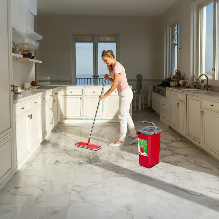GreenBlue flat mop with bucket and wringer, two HQ microfiber pads, 5.7L capacity, MaxiClean GB870 + 4 Vileda Pur Active Colors scrub pads