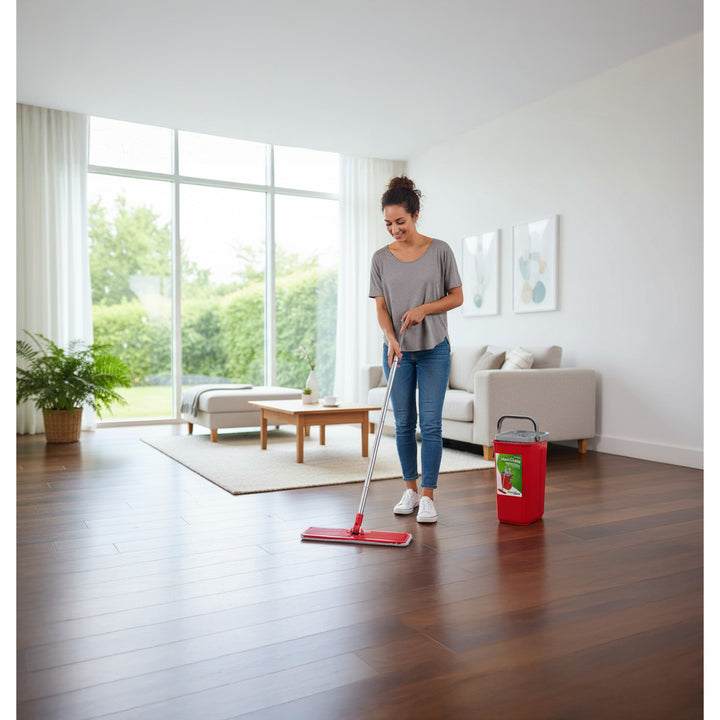 GreenBlue flat mop with bucket and wringer, two HQ microfiber pads, 5.7L capacity, MaxiClean GB870 + Vileda Actifibre Soft cloth