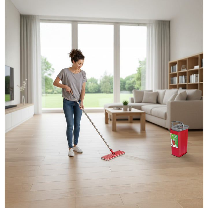 GreenBlue flat mop with bucket and wringer, two HQ microfiber pads, 5.7L capacity, MaxiClean GB870 + Vileda Actifibre Pro cloth